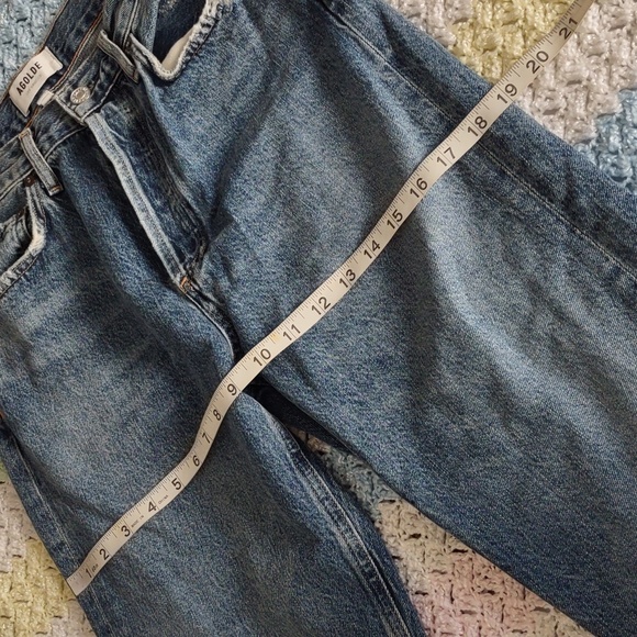 Agolde Size 27 Riley High Rise Straight Crop Button Fly Distressed Blue Jeans - Picture 7 of 16